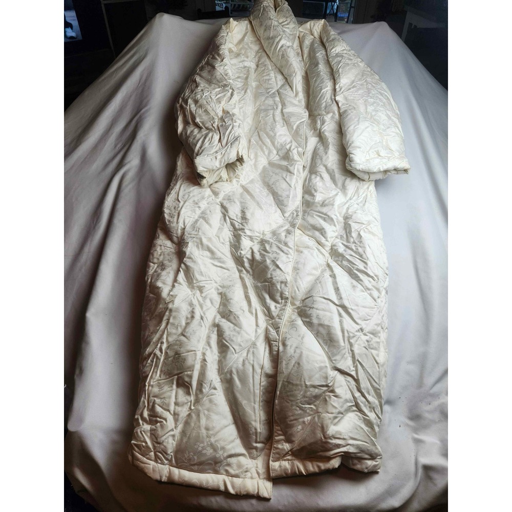 Cuddledown Goose Down Robe Ivory Floral Jacquard Quilted Long Dressing Gown M